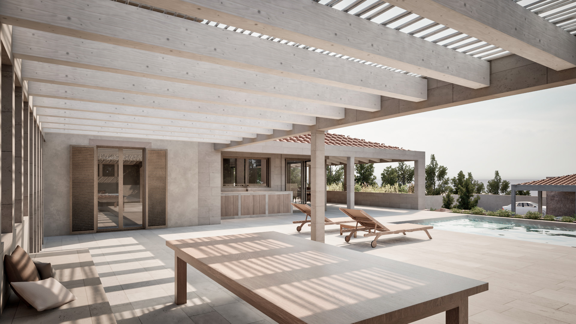 Kitchen and dining area of the renovated interior