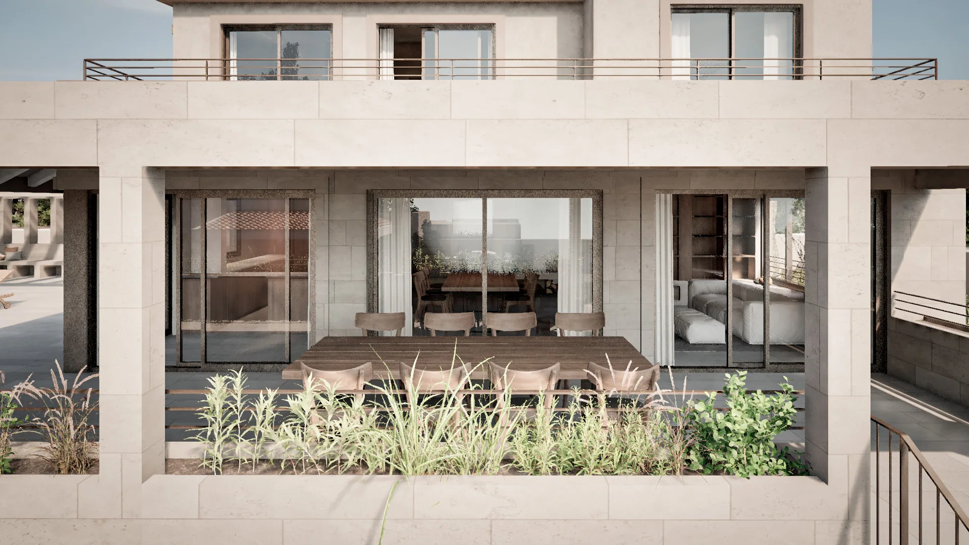 Outdoor kitchen and pool terrace at Villa Can Sol
