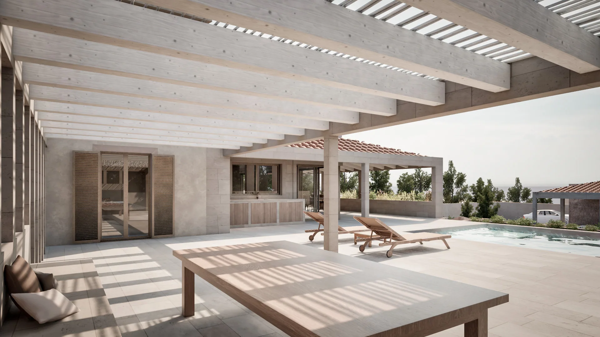 Kitchen and dining area in the renovated interior