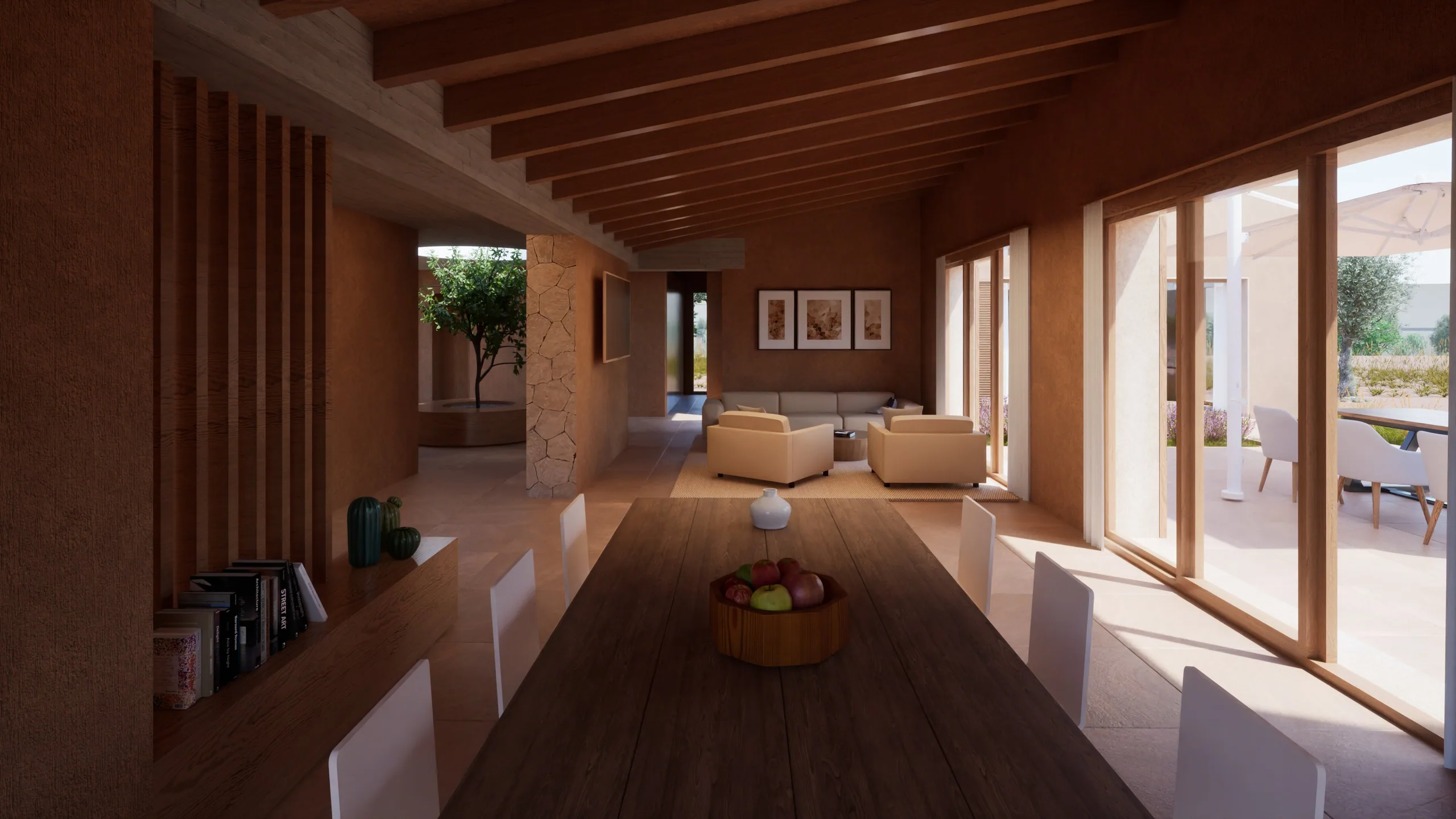 Interior dining area looking towards the living room