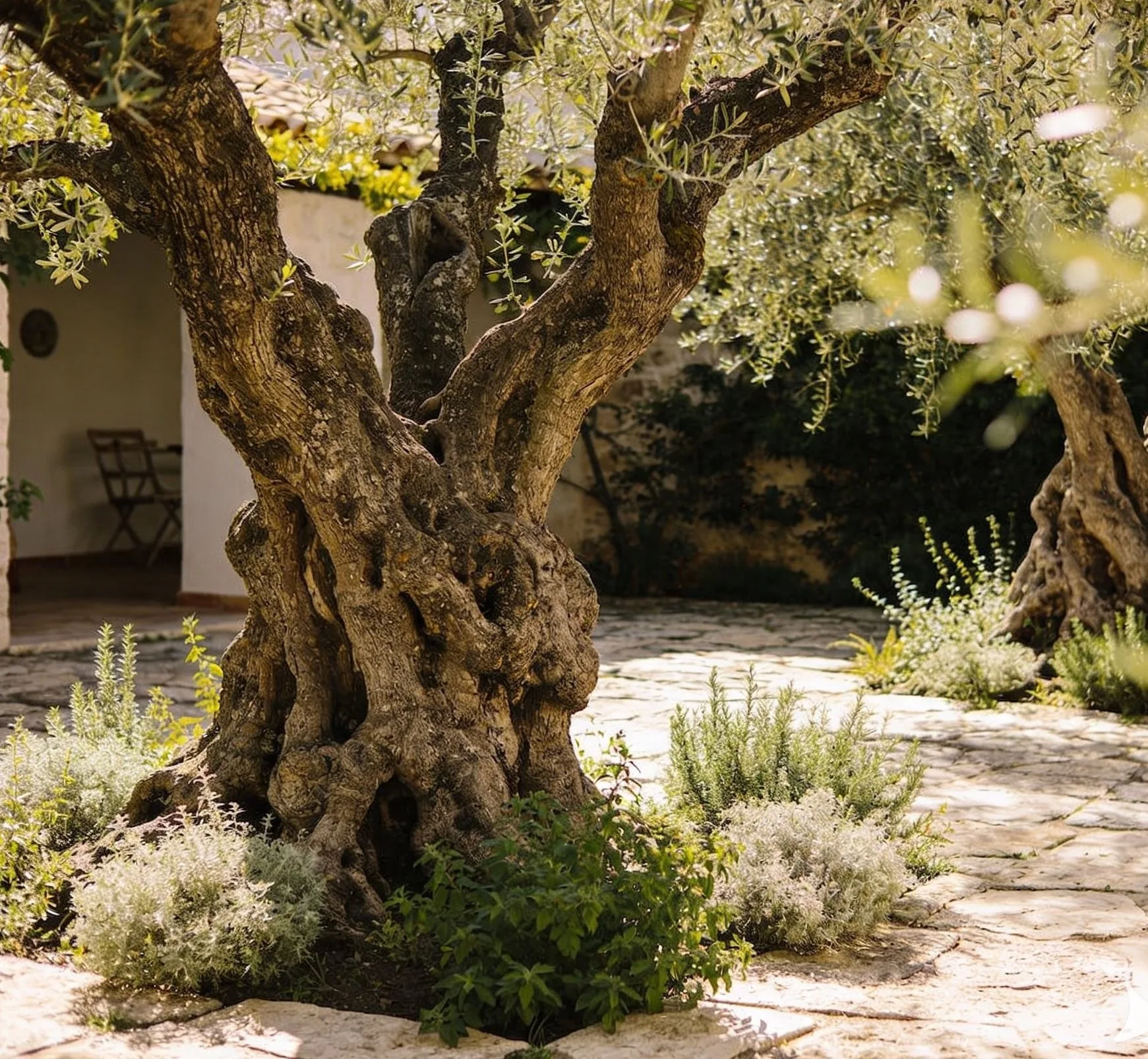 Old olive tree in one of Villa Oliva’s open atria